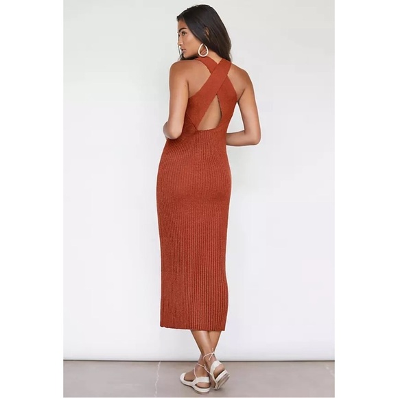 Anthropologie Dresses & Skirts - Anthropologie Elle Ribbed Cross Back Rust‎ Brown Stretch Bodycon Dress Sz Medium